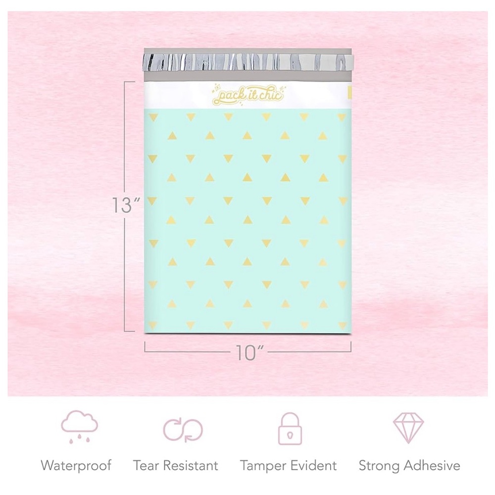 Mint Polymailers with Triangle Design - 10 by 13” Set of 20 - Picture 2 of 3